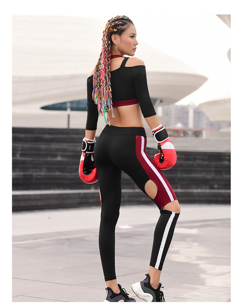 MIP OPEN RIPPED LEGGINGS WITH CONTRAST PANEL DESIGN - boopdo