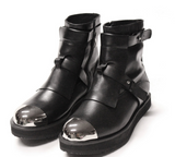 JINIWU VANGUARD HAND PAINTED IRON TOE LEATHER ANKLE BOOTS IN BLACK - boopdo