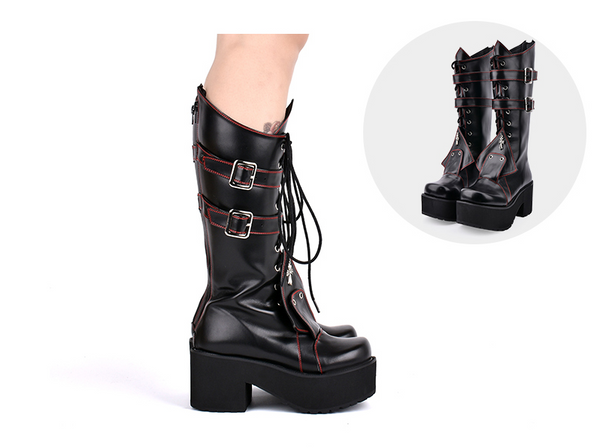 JENNA TIFFANY GOTHIC COSBY PUNK STYLE HANDMADE CHUNKY PLATFORM BOOTS - boopdo