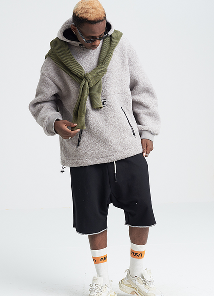 SHOTE SINN HE ON THE EDGE VELVET HOODED SWEATER WITH KANGAROO POCKET - boopdo