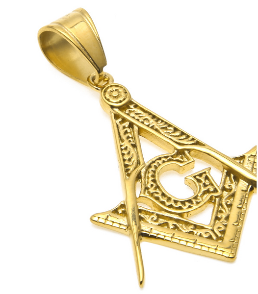 AXXOCORIA FREE MASONRY STAINLESS STEEL HIP HOP NECKLACE IN GOLD - boopdo