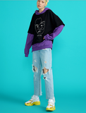 TOYOUTH TWO FER OVERSIZE HOODIE 8830521049 BLUEWHITE BLACKPURPLE - boopdo