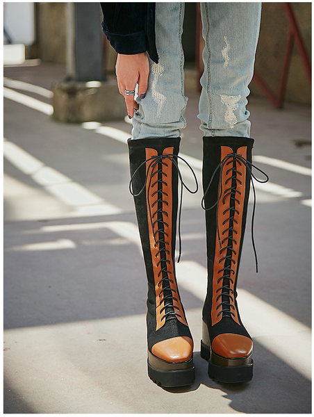 TODZA MAZI CHUNKY LACE UP PLATFORM KNEE HIGH BOOTS - boopdo