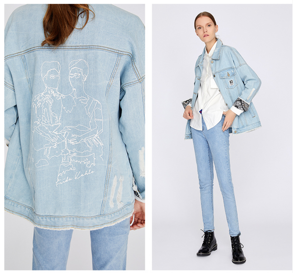 TOYOUTH CURVE LONG DENIM JACKET WITH FLORAL EMBROIDERED - boopdo