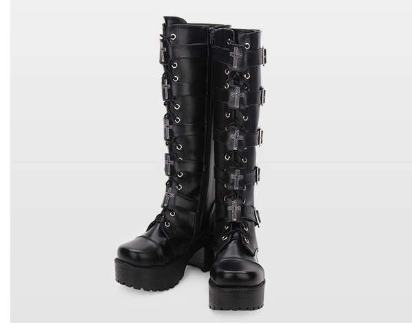 COCOZI LOLITA GOTHIC COSBY PUNK LACE UP PLATFORM BOOTS - boopdo
