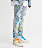 BTW BACK TO WILD TRENDY URBAN STYLE RIPPED PATCH DENIM JEAN SWEATPANTS - boopdo