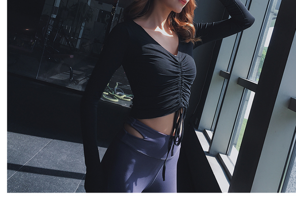 RUNKA DESIGN TIE FRONT LONG SLEEVE CROP TOP - boopdo