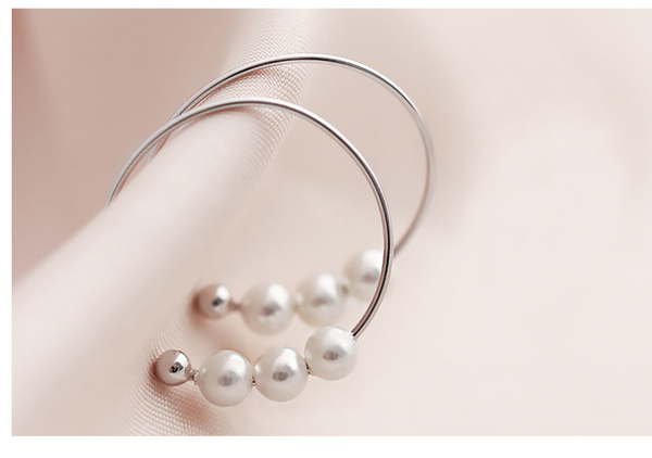 SILVER OF LIFE ROTATED PEARL DESIGN HOOP EARRINGS - boopdo