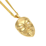 VENDETTA CLOWN MASK STAINLESS STEEL CHAIN NECKLACE IN GOLD - boopdo