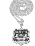 GANGSTA MONEY POWER RESPECT DIAMOND BADGE MEDAL NECKLACE - boopdo