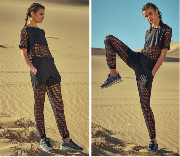 CAGGEEN CHAIN MESH PANEL TRACK PANTS IN BLACK - boopdo