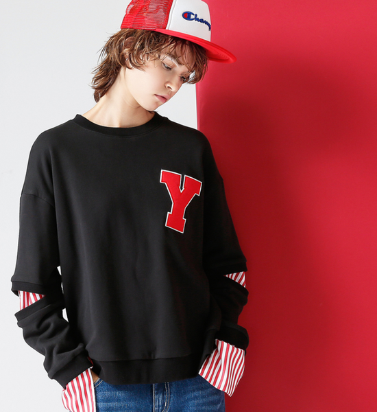 TOYOUTH TWO FER SWEATSHIRT WITH Y EMBROIDERED 8740521003 BLACK RED - boopdo
