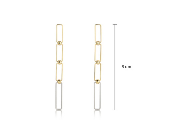 UZL DESIGN GOLD PLATED CHAIN DROP EARRINGS IN MIXED METAL - boopdo