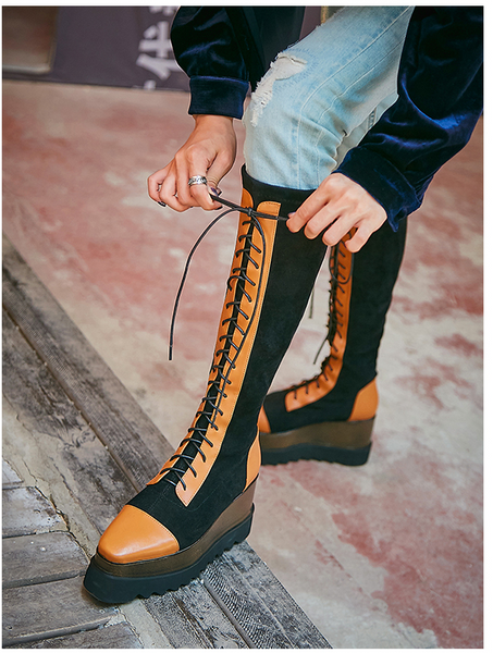 TODZA MAZI CHUNKY LACE UP PLATFORM KNEE HIGH BOOTS - boopdo