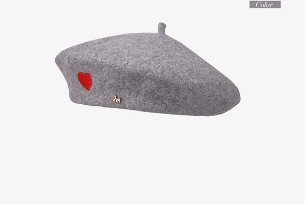 SHES HEART EMBELLISHED WOOL BERET SFH9219163 RED GREY BLACK - boopdo