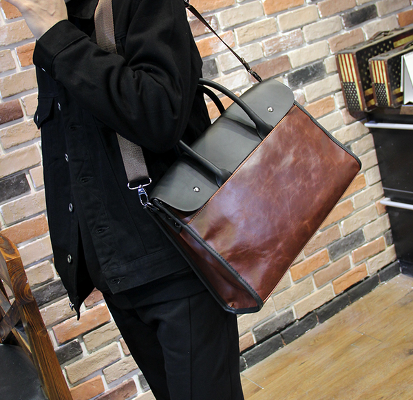 DERRO OZZA FAUX LEATHER BRIEFCASE HANDBAG IN BROWN - boopdo