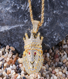 AKAO CROWN LION HEAD GOLD PLATED ZIRCON PENDANT NECKLACE IN GOLD - boopdo