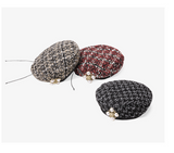 SHES CHECK WOOLEN BERET WITH PEARL BROOCH DETAIL SFH9219182 - boopdo