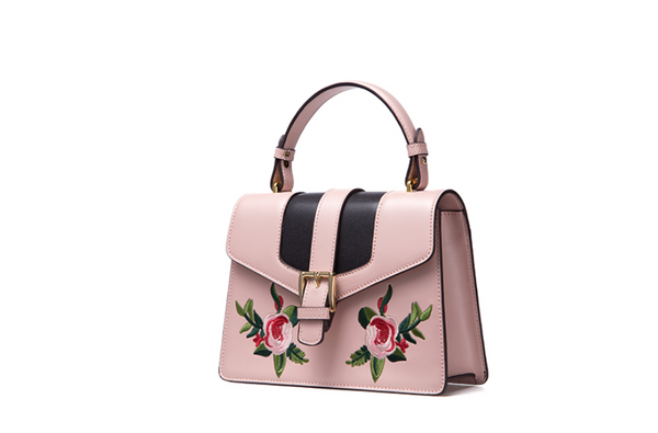 LAFESTIN BUCKLE SHOULDER BAG WITH FLORAL PATCHING 618993 - boopdo