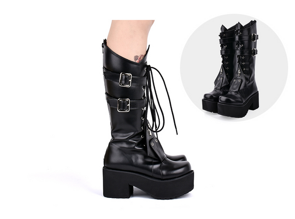 JENNA TIFFANY GOTHIC COSBY PUNK STYLE HANDMADE CHUNKY PLATFORM BOOTS - boopdo