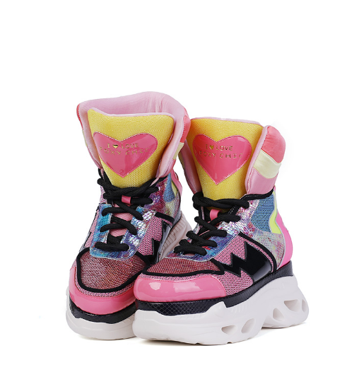 FOXY CHIC MARTIN MAXCO CHUNKY PLATFORM LEATHER SNEAKER BOOTS IN PINK - boopdo