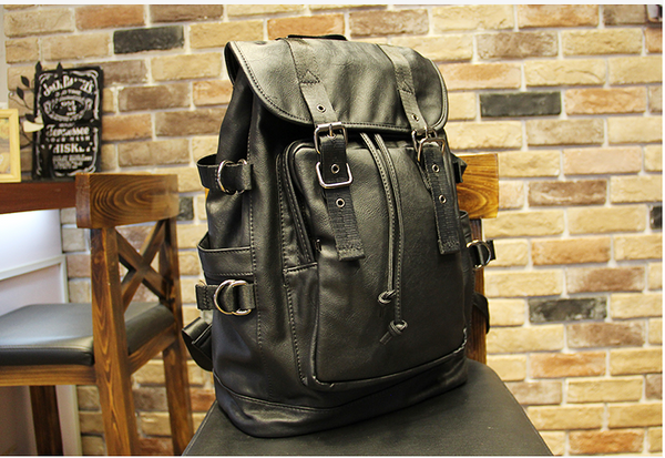 FONTAY ZRIGA CAMPUS LEATHER CASUAL BACKPACK IN BLACK - boopdo