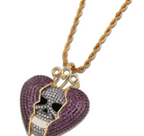 AKAO JUICE WRLD DEVIL SKULL HEART BROKEN ZIRCON PENDANT NECKLACE - boopdo