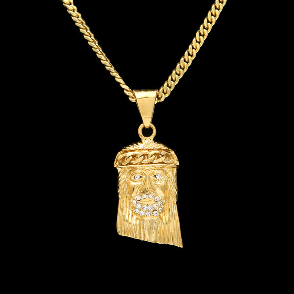 PHARAZ JESUS PORTRAIT ELECTROPLATED CHAIN NECKLACE IN GOLD - boopdo