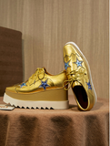 JOSASE MEZZA CHUNKY WEDGED LEATHER SHOES IN GOLD - boopdo
