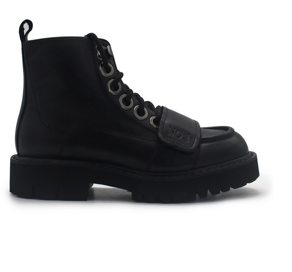 NADMIL DESIGN LEATHER BIKER BOOTS WITH BUCKLE DETAIL - boopdo