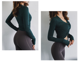 RUNKA DESIGN TIE FRONT LONG SLEEVE CROP TOP - boopdo