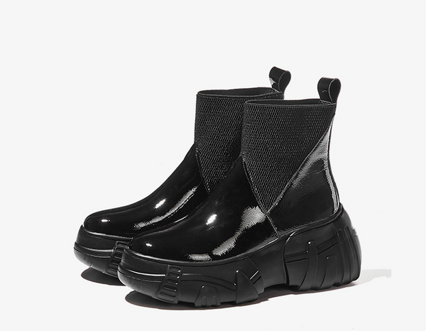 ROXAPE CHUNKY PLATFORM LEATHER ANKLE BOOTS - boopdo