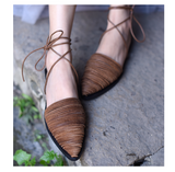 ARTMU LEATHER WOVEN MULES WITH ANKLE TIES - boopdo