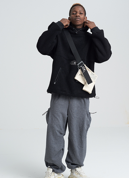 SHOTE SINN HE ON THE EDGE VELVET HOODED SWEATER WITH KANGAROO POCKET - boopdo