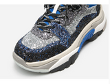 BELLALILY BLUE AND BLACK CHUNKY TRAINERS IN GLITTER - boopdo