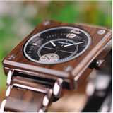 BOBO BIRD BAMBOO WOODEN SQUARE TABLE 3 BAR STAINLESS STEEL WATCH - boopdo