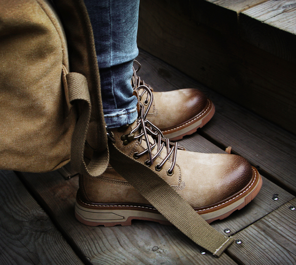 MOZZA ROCKINE MARTIN BRITISH STYLE MID LEATHER BOOTS - boopdo