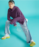 TOYOUTH KNITTED ROLL NECK TALL OVERSIZE JUMPER 8840423010a BEIGE PURPLE BLUE - boopdo