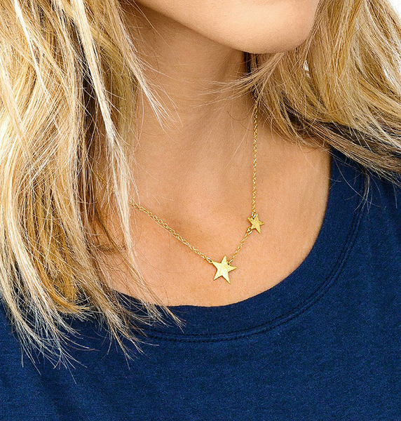 JELLY GIRL 18K GOLD DOUBLE STARS PENDANT NECKLACE - boopdo