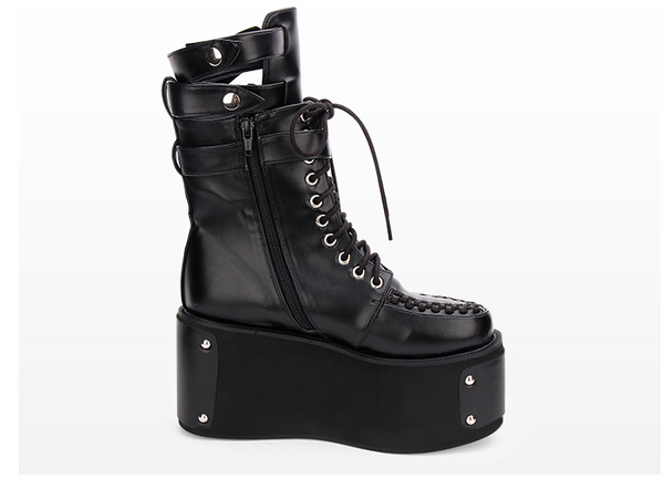 THEO JENNIE LOLITA COSBY PUNK STYLE HIGH HEELED PLATFORM BOOTS WITH RIVET - boopdo