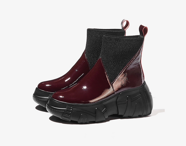 ROXAPE CHUNKY PLATFORM LEATHER ANKLE BOOTS - boopdo