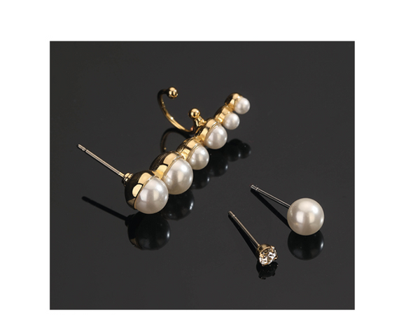 UZL DESIGN GOLD PLATED MULTIPACK 3 WITH CRYSTAL STUD AND PEARL MIX - boopdo