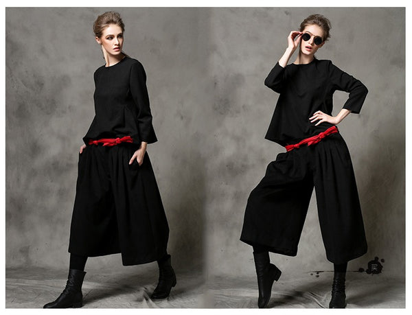 C4MORE HIPSTER MASTER YODA DESIGN WIDE LEG PANTS WITH RED BELT - boopdo