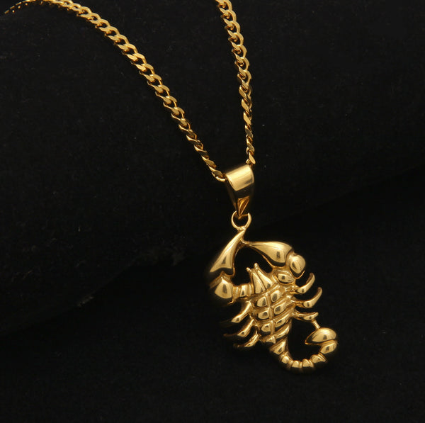 ZONIYA PUNK STAINLESS STEEL SCORPION FIGURE NECKLACE IN GOLD - boopdo