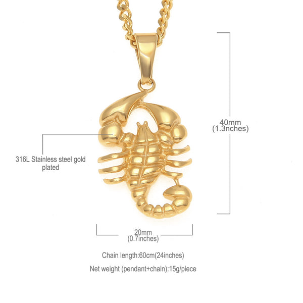 ZONIYA PUNK STAINLESS STEEL SCORPION FIGURE NECKLACE IN GOLD - boopdo