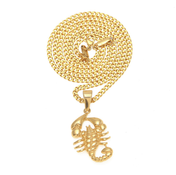 ZONIYA PUNK STAINLESS STEEL SCORPION FIGURE NECKLACE IN GOLD - boopdo
