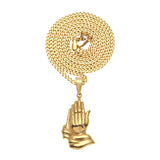 DUJO PRAYING HANDS FIGURE STAINLESS STEEL NECKLACE IN GOLD - boopdo