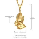 DUJO PRAYING HANDS FIGURE STAINLESS STEEL NECKLACE IN GOLD - boopdo