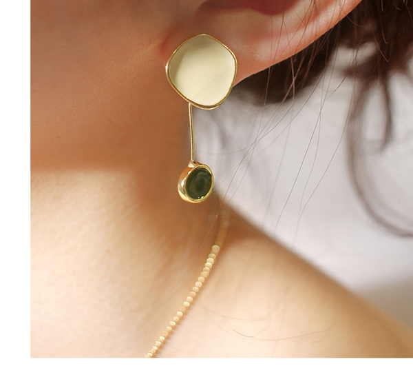 UZL DESIGN EARRINGS WITH NATURAL STYLE STONE DROP IN GOLD PLATE - boopdo