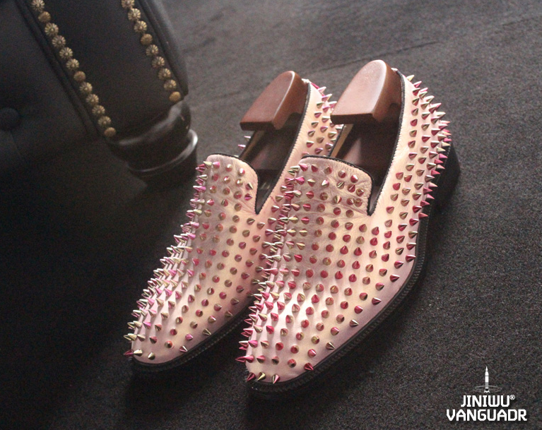 Men's Spiked Fashion Loafers in Rose Gold